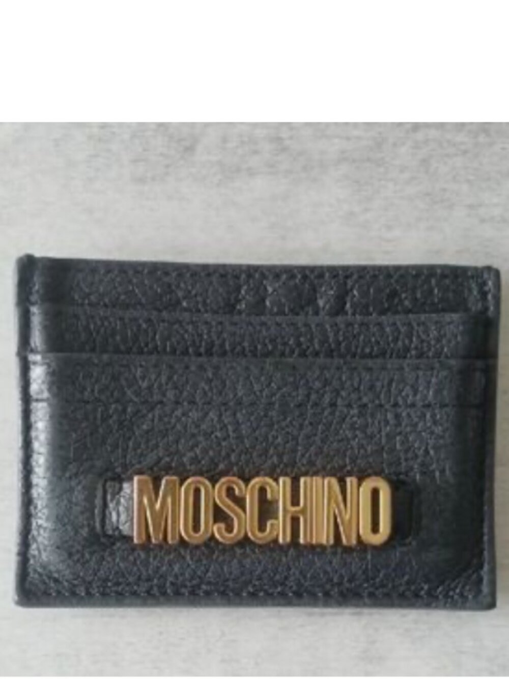 MOSCHINO Logo Leather Card Case Holder Wallet Black Italy 4"W x 3"H Pre owned